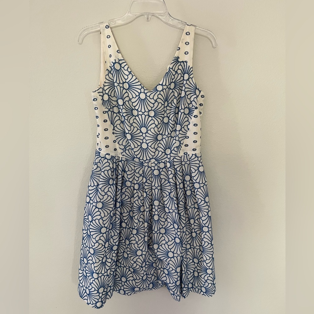 Antonio Melani White Dress with Blue Embroidery